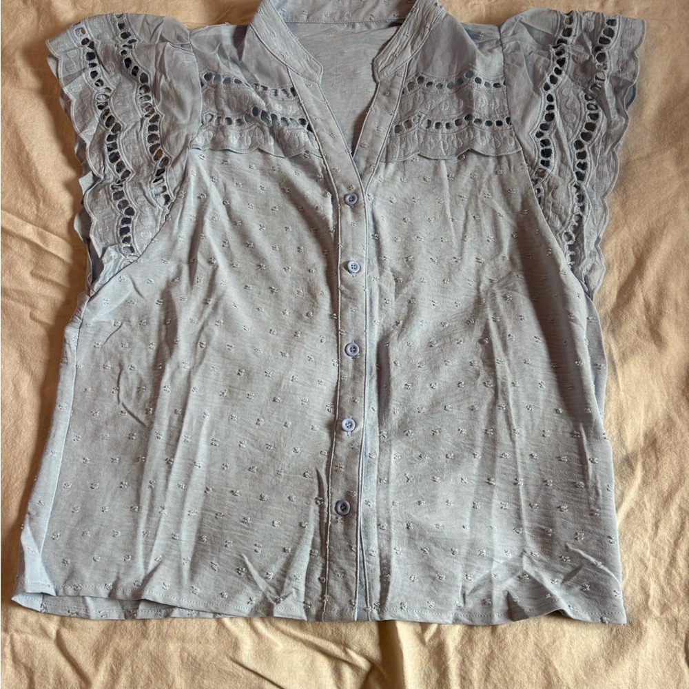 Women's Light Blue Eyelet Blouse